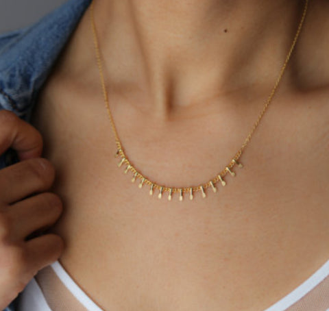 Double Chain Heart Choker Necklace Set, Gold