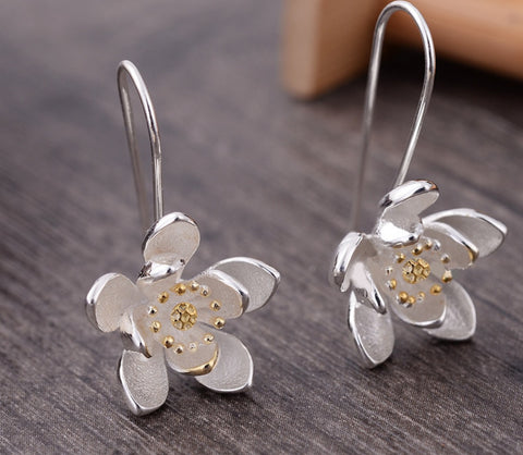 Sterling Silver Long Lotus Flower Earrings