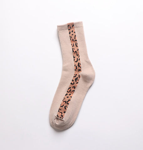 Leopard Stripe Fashion Socks, Black