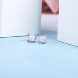 Sparkling Square Stud Earrings, Pale Pink