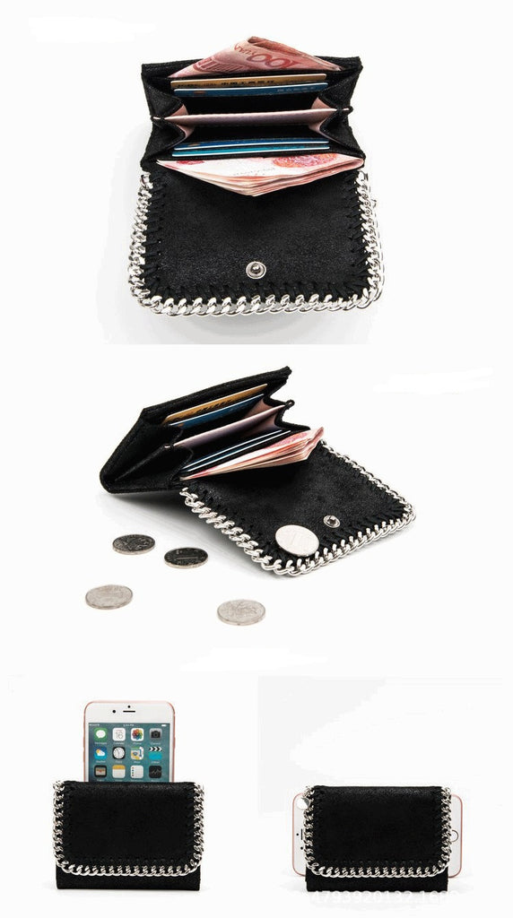 Plush Wallet With Chain Detail, Gray