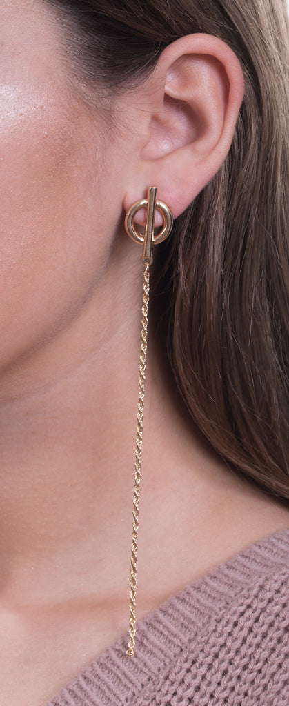 Long Rope Chain Metal Ring Earrings