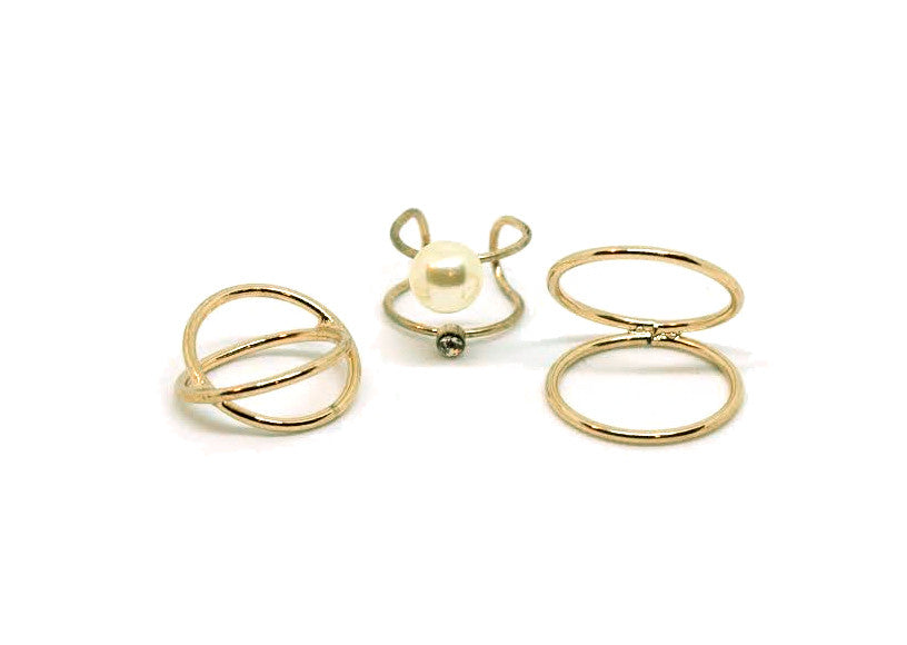 Pearl Crystal Ring Set of 3