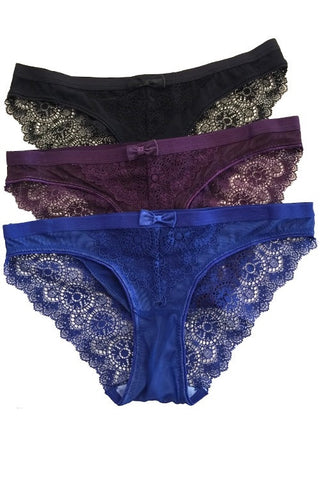 Set of 2 Lacy Low-Rise Panties, Navy & White