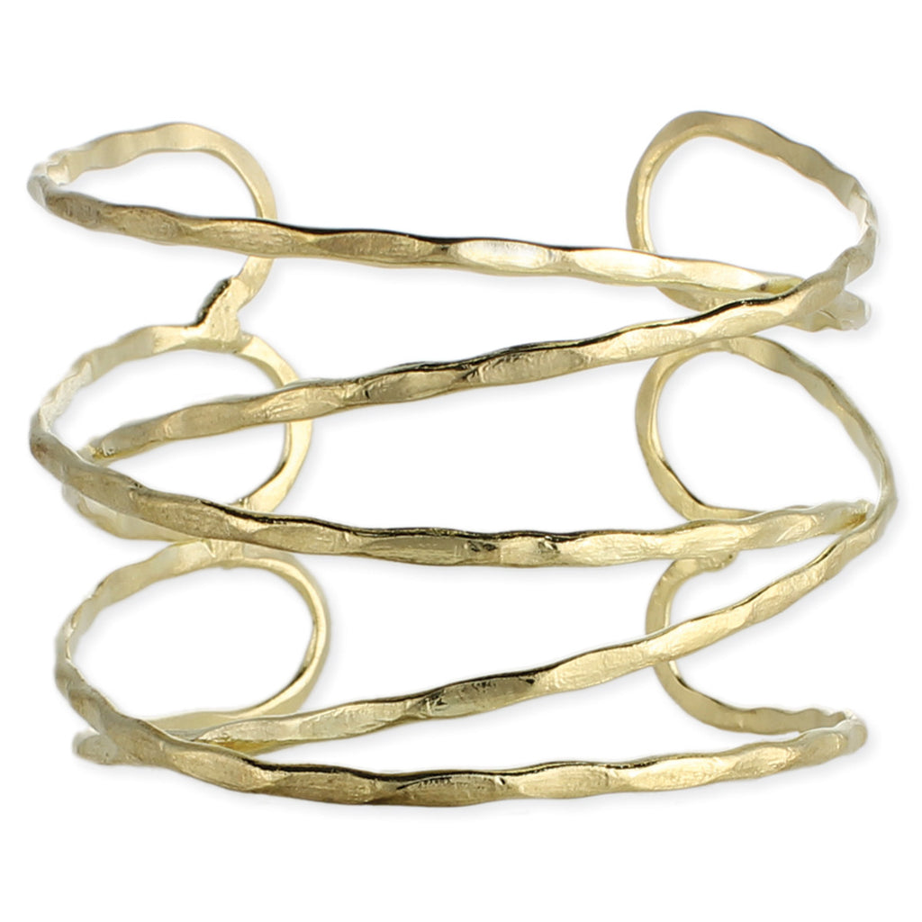 Gold Hammered Overlapping Lines Cuff Bracelet