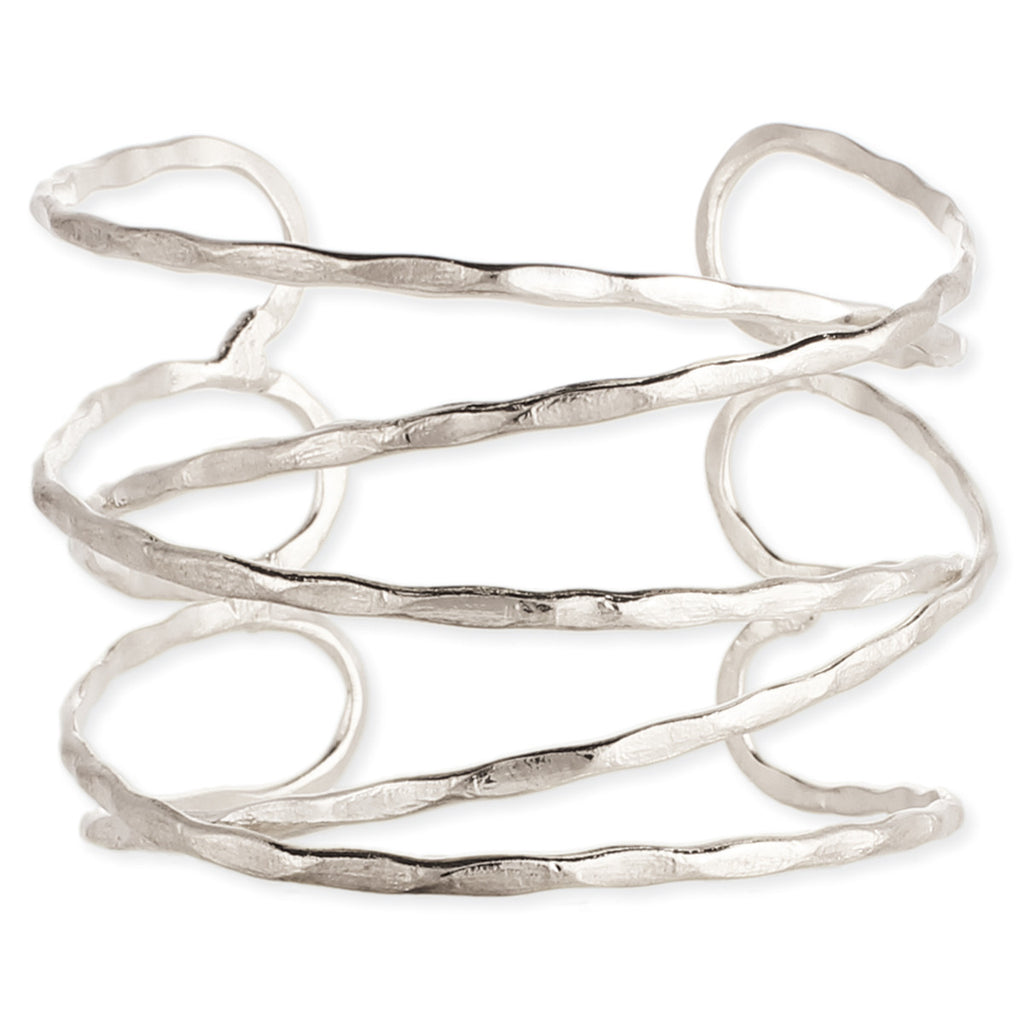 Silver Hammered Overlapping Lines Cuff Bracelet