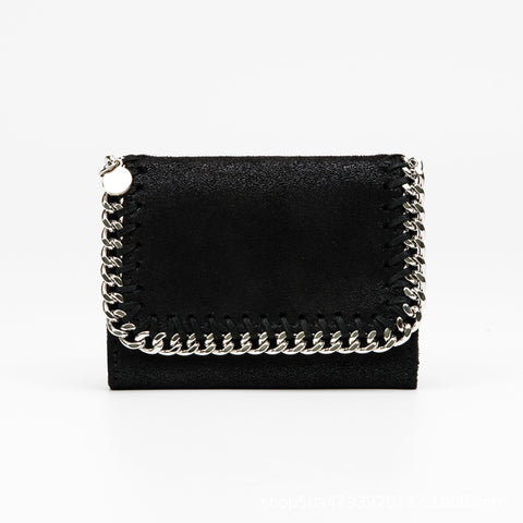 Plush Wallet With Chain Detail, Gray