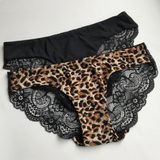 Set of 2 Lacy Low-Rise Panties, Black & Leopard