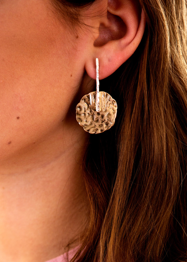 Hammered Disc Earrings, Gold