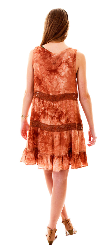Ruched Lace Dress With Ruffle, Rust