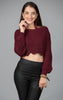 Scallop Cropped Burgundy Sweater