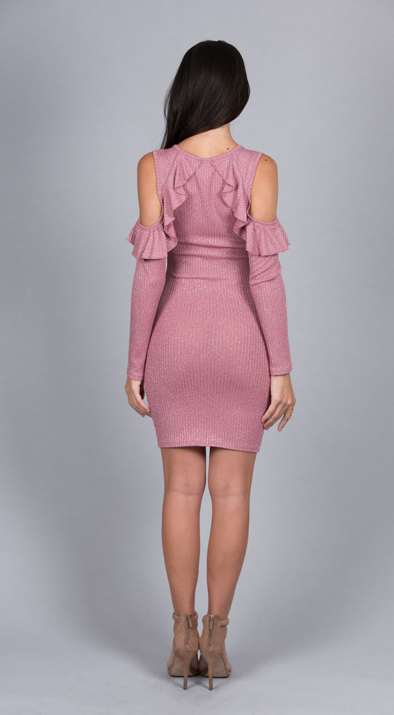 Ruffled Cold Shoulder Bodycon Dress