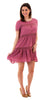 Short Sleeve Ruched Lace Swing Dress, Mauve
