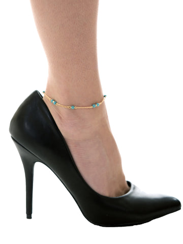 Gold Simple Heart Double Chain Anklet