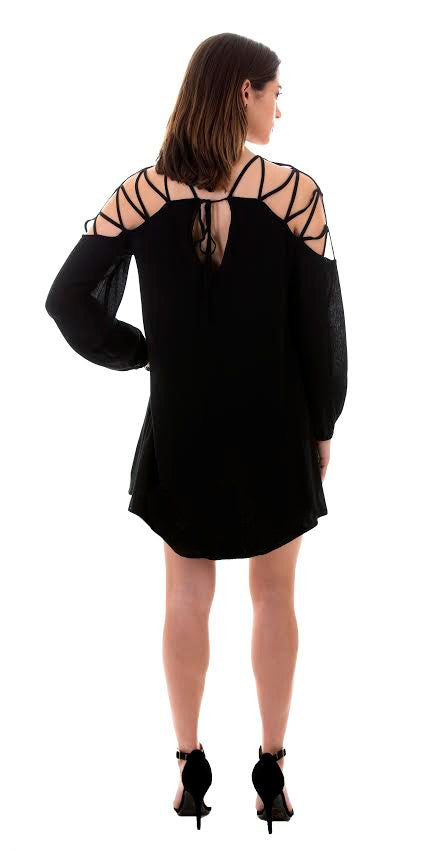 Strappy Shoulder Dress, Black