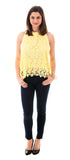 Open Back Lace Trim Lined Top, Yellow