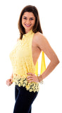 Open Back Lace Trim Lined Top, Yellow