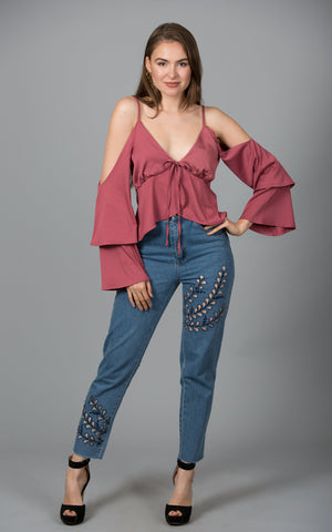 Raw-Edge French Terry Top, Ash Pink