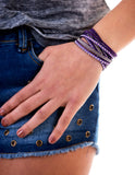 Leather Layered Crystal Rhinestone Bracelet, Purple