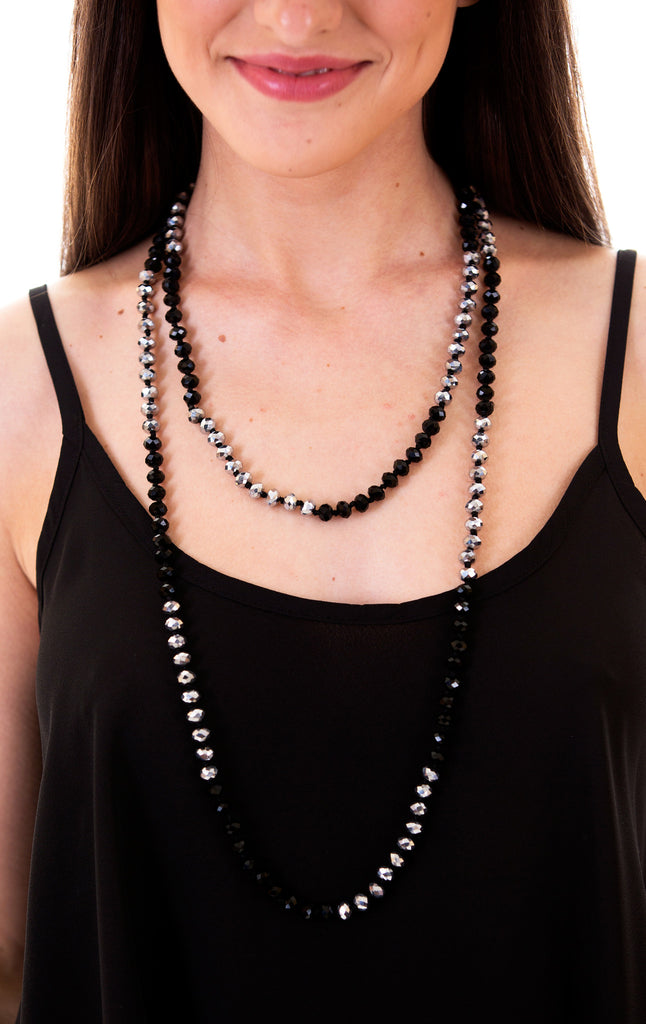 Iridescent Bead Wraparound Necklace, Black