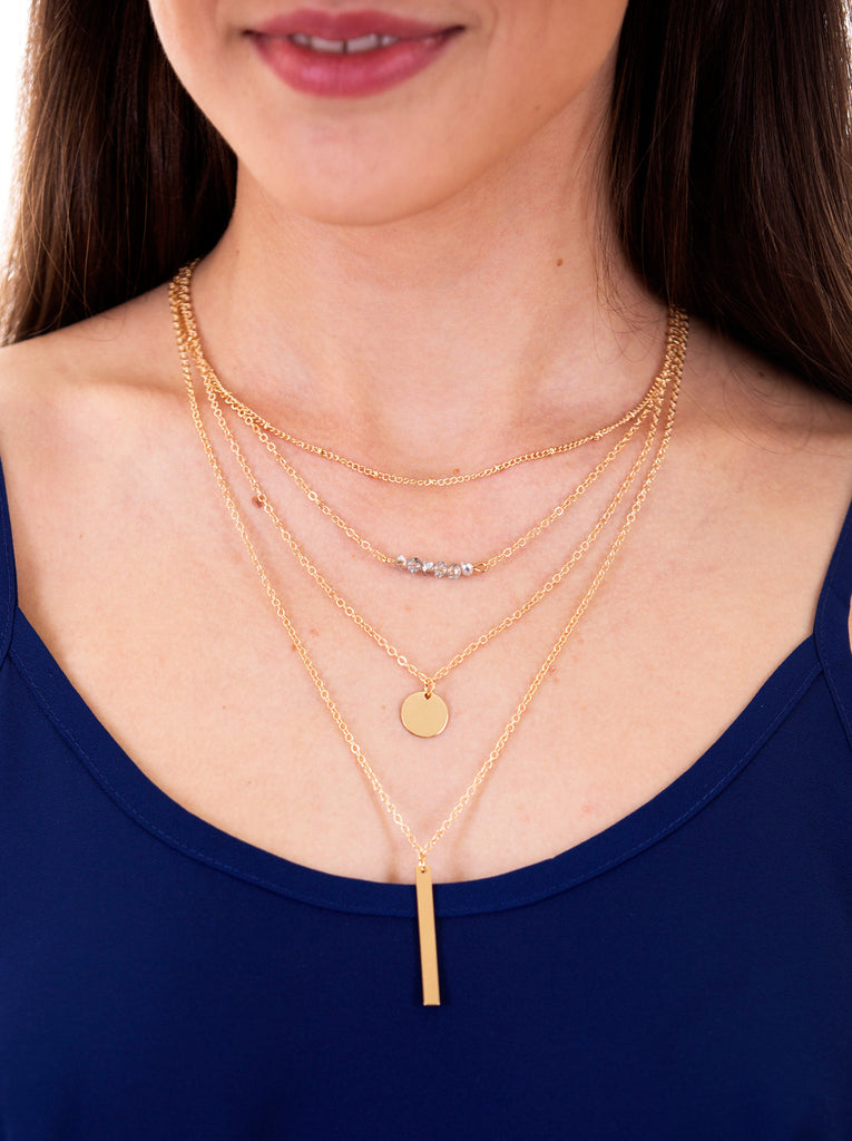 Round Bar Charms Gold Chain Necklace