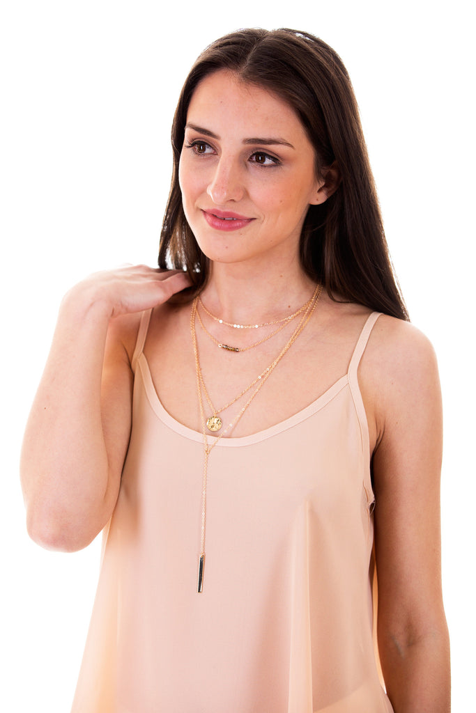 Layered Gold Long Drop Necklace