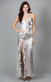 Silky Ruffle Maxi Dress, Silver