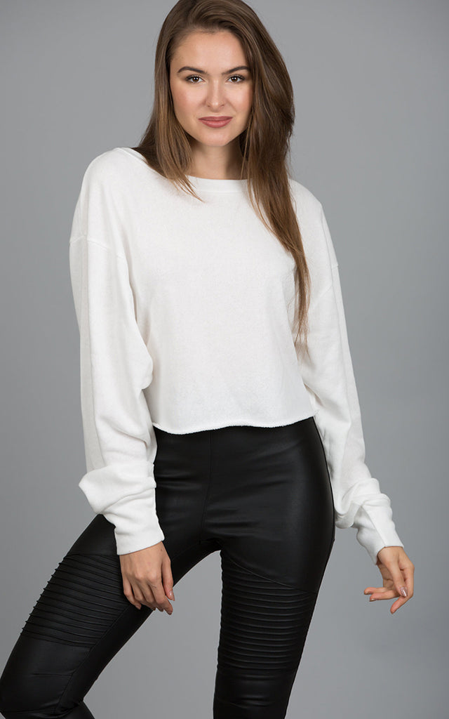 Raw-Edge French Terry Top, Off White