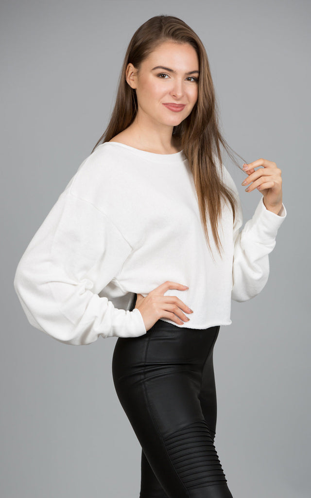 Raw-Edge French Terry Top, Off White