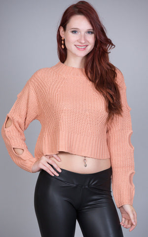 Long Sleeve Fitted Crop Top, Mocha
