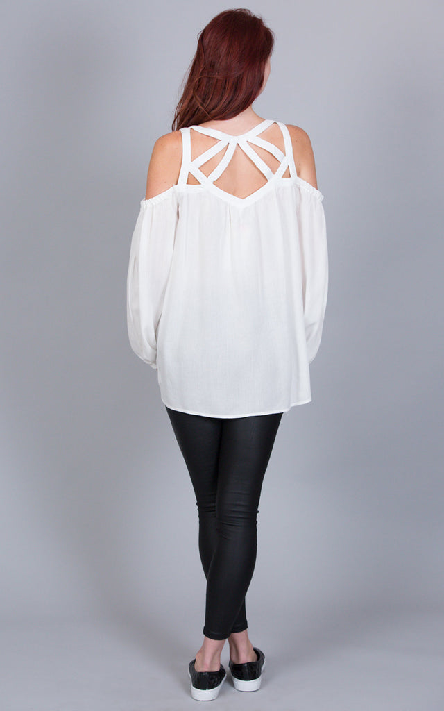 Open Shoulder Strappy Top, Ivory