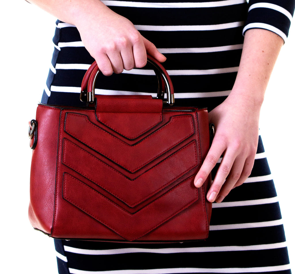 Chevron Design Luxurious Handbag, Red