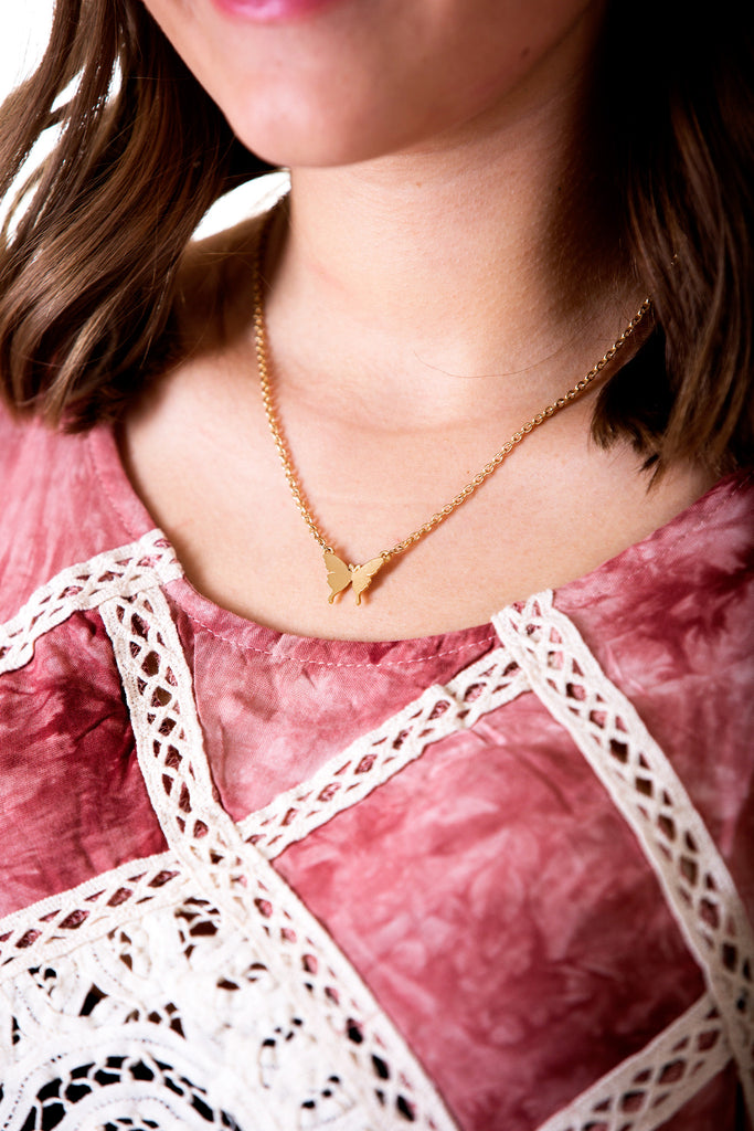 Butterfly Matte Metal Necklace, Gold