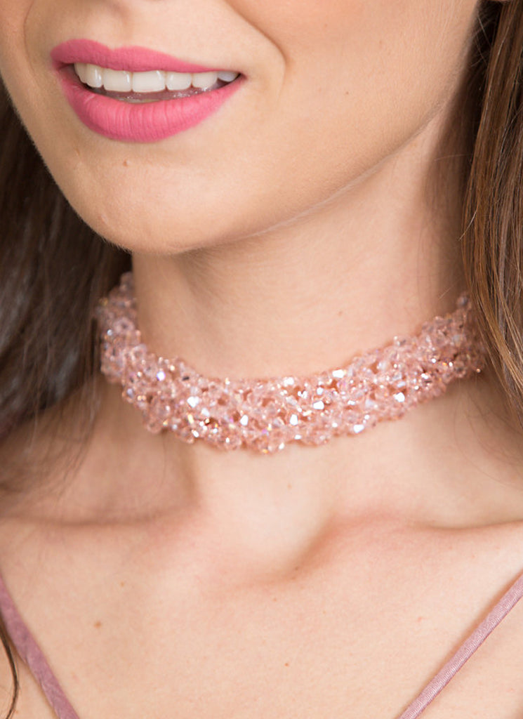 Crystal Bead Clustered Choker, Pink