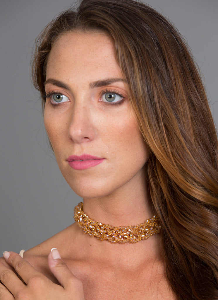 Crystal Bead Clustered Choker, Gold