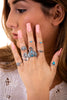 Elephant 8 Piece Turquoise Ring Set, Silver