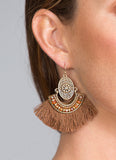 Bohemian Fan Dangle Earrings, Brown