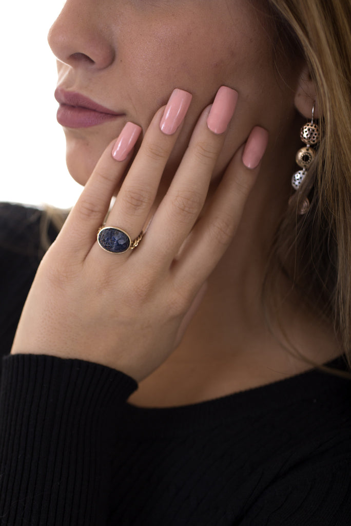 Natural Stone Chain Ring, Navy