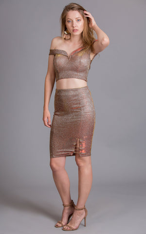 Rose Gold Textured Bodycon Dress