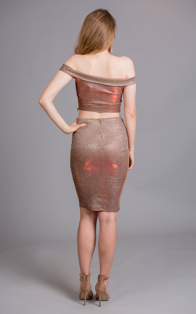 Holographic Top & Skirt Set, Bronze