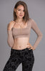Long Sleeve Fitted Crop Top, Mocha