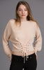 Waist Front Lace Up Sweater, Oatmeal