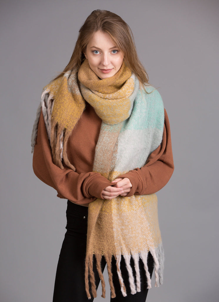 Oblong Scarf With Fringe, Mustard