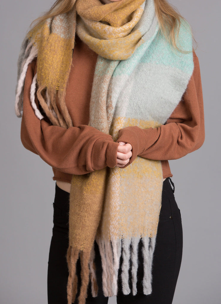 Oblong Scarf With Fringe, Mustard