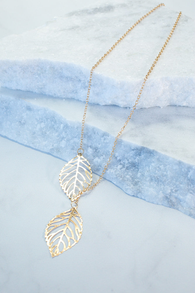 2 Leaf Chain Necklace, Gold
