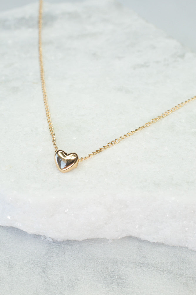 Puffed Heart Necklace, Gold