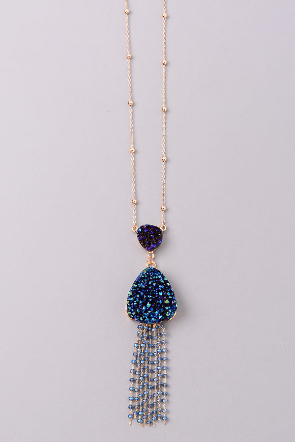 Double Stone Fringe Necklace, Blue