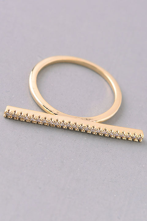 Long Gold Diamond Bar Ring