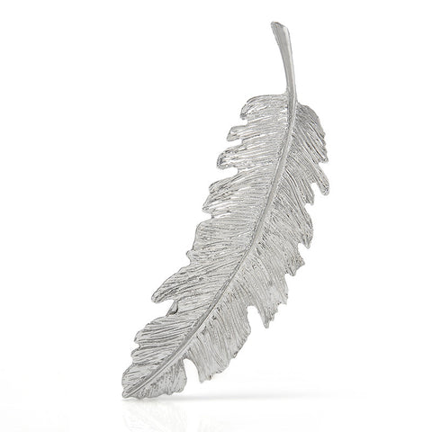 Large Fancy Feather Barrette, Rhodium