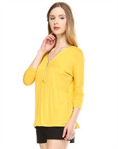 Front Zipper Back Lace Top, Mustard